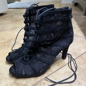 Latin Ballroom Dance Shoes - Lace up black dance heels size 37